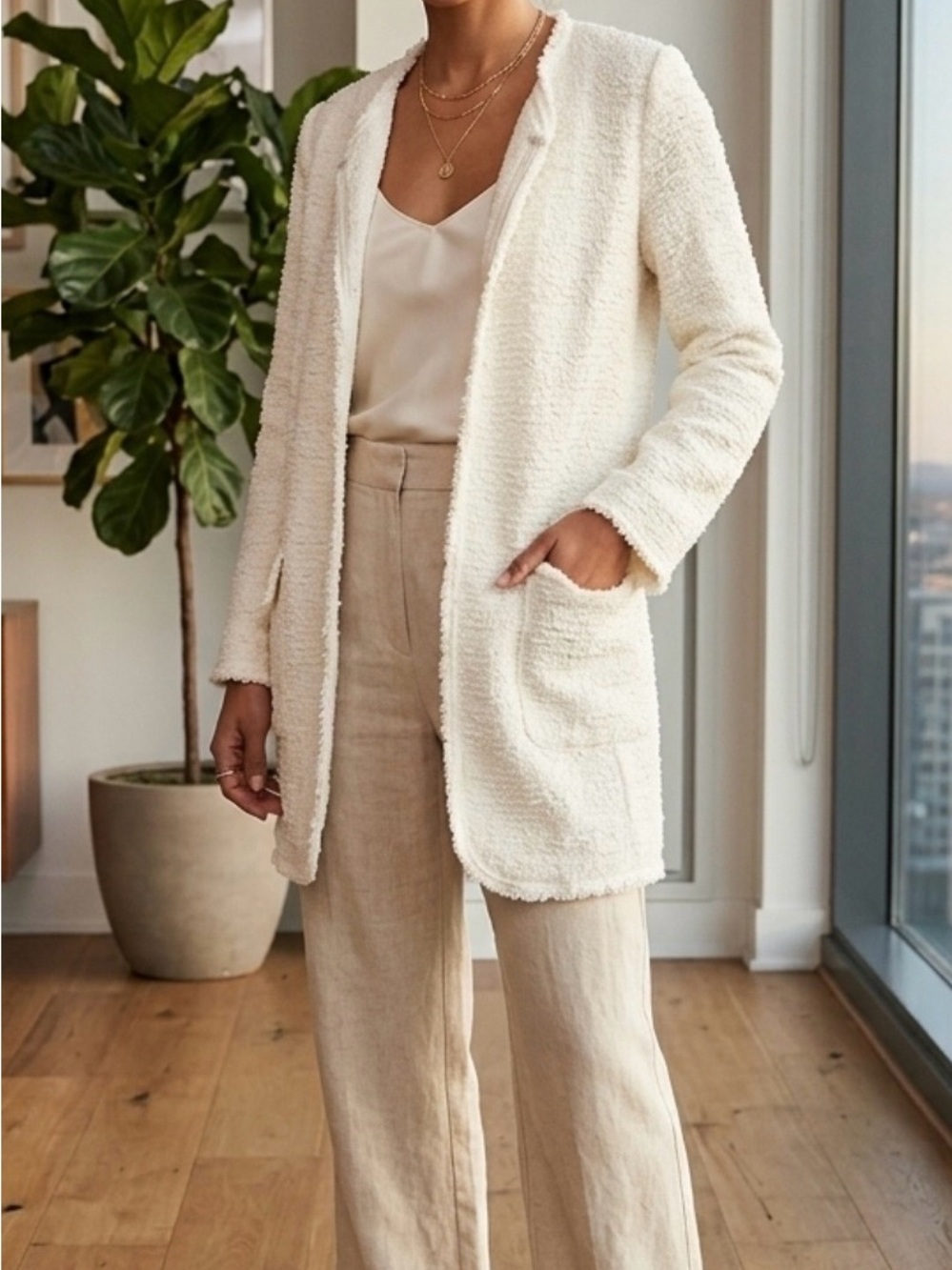 Max Studio Open Front Cardigan Cream Color 
Cardigan Size Large